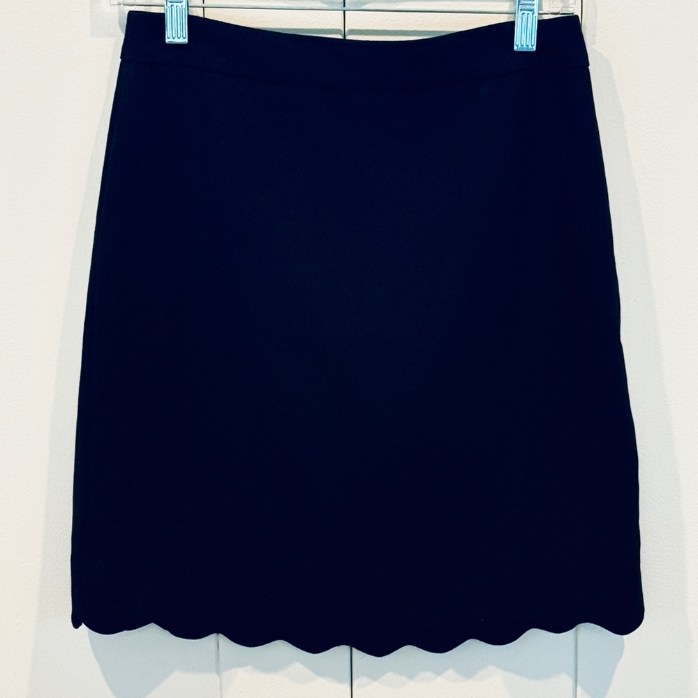 LOFT Black Mini Pencil Skirt with Scalloped Hem